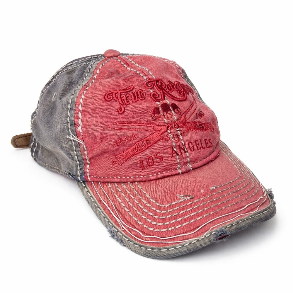 True Religion Los Angeles Trucker Hat Y2K Distressed Dragonfly Red